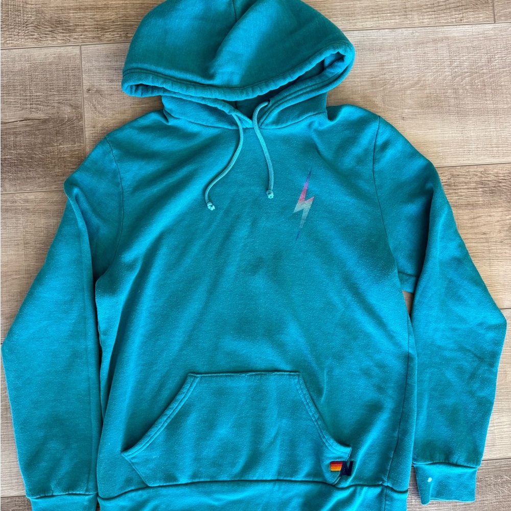 Aviator Nation Turquoise Hoodie with Lightning Bolt